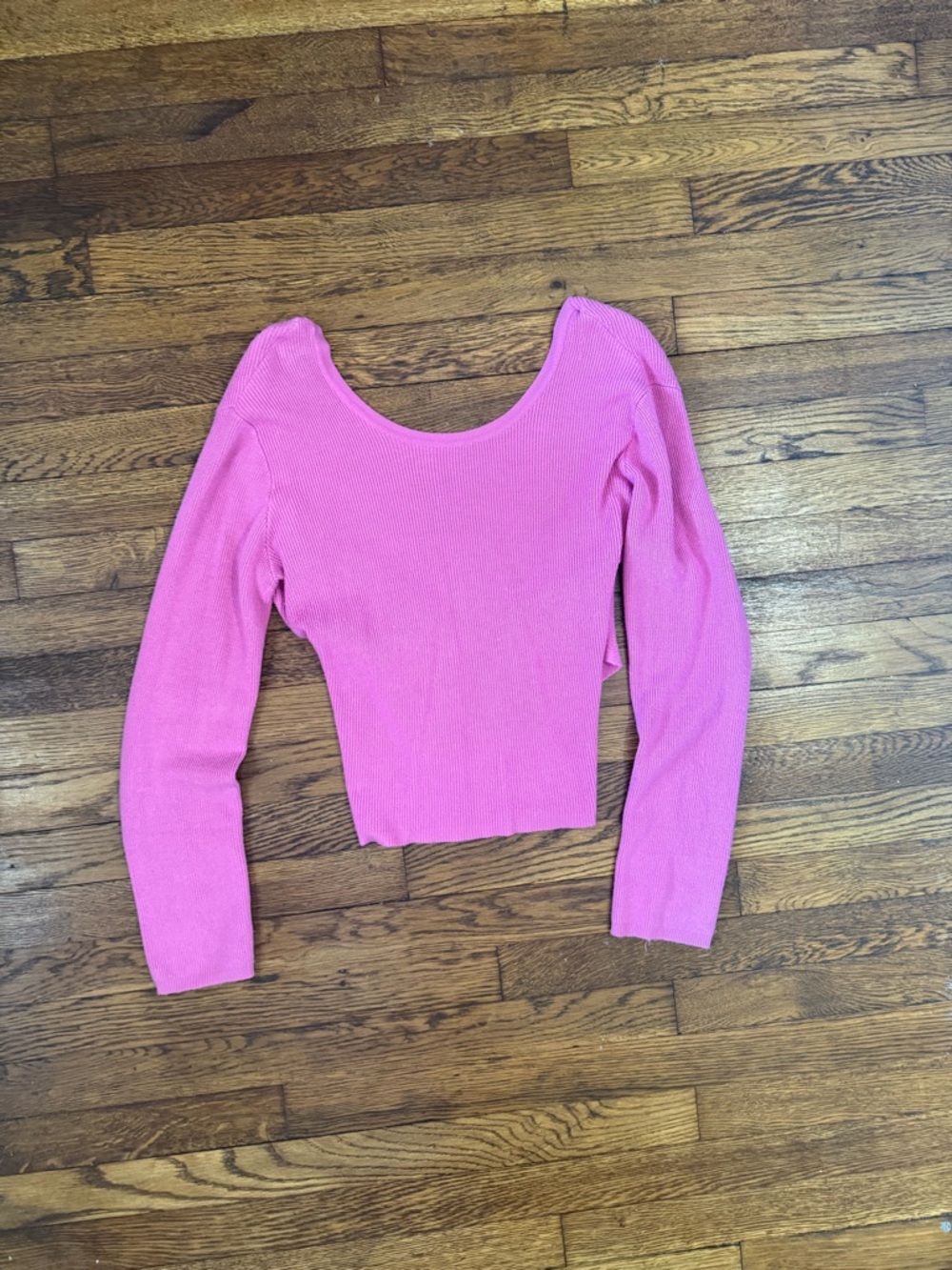 Bose Pink Ribbed Scoop-Neck Long Sleeve Crop Top